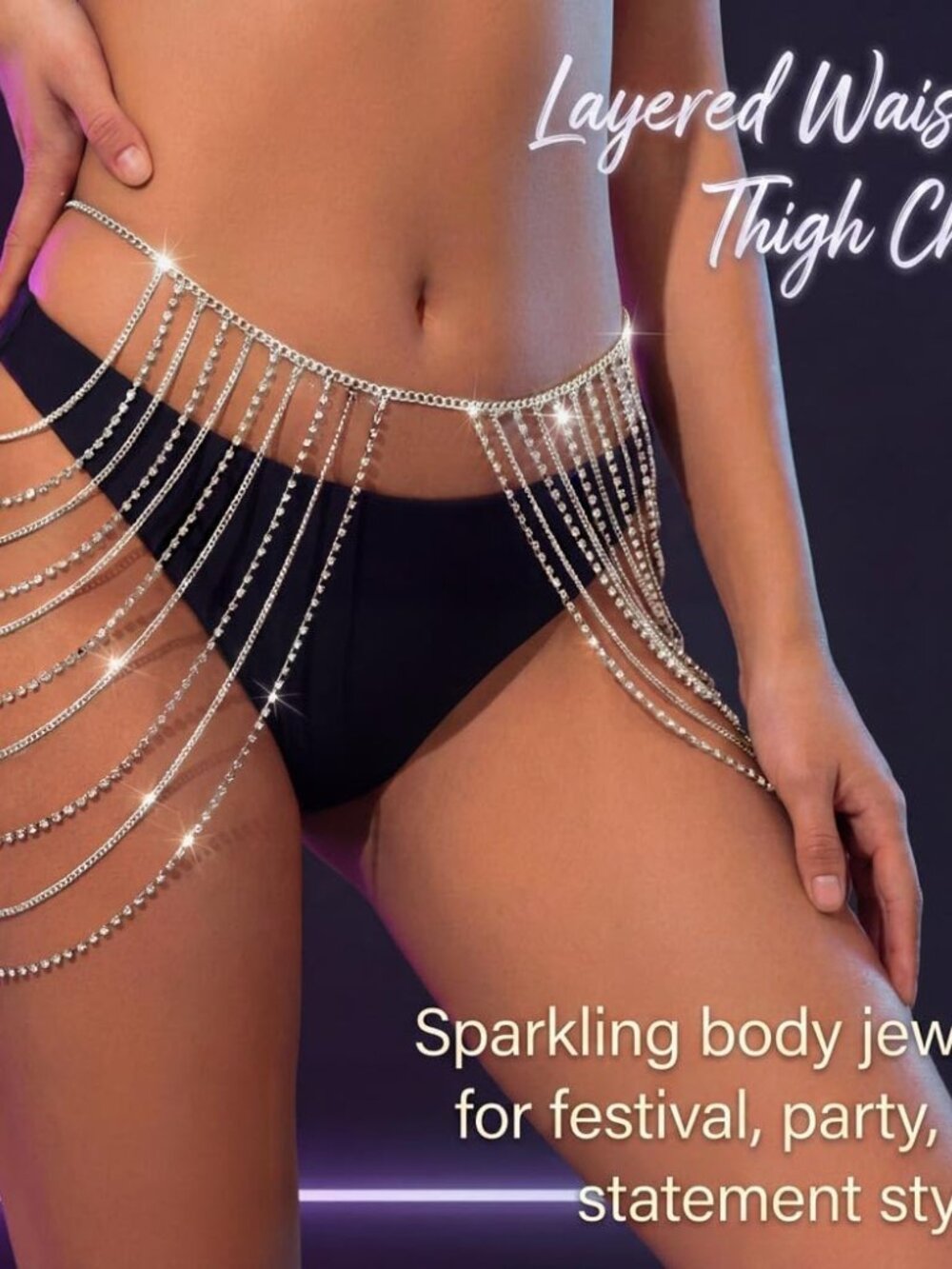 Rhinestone Waist Chain Layered Body Chain for Women - Picture 5 of 8